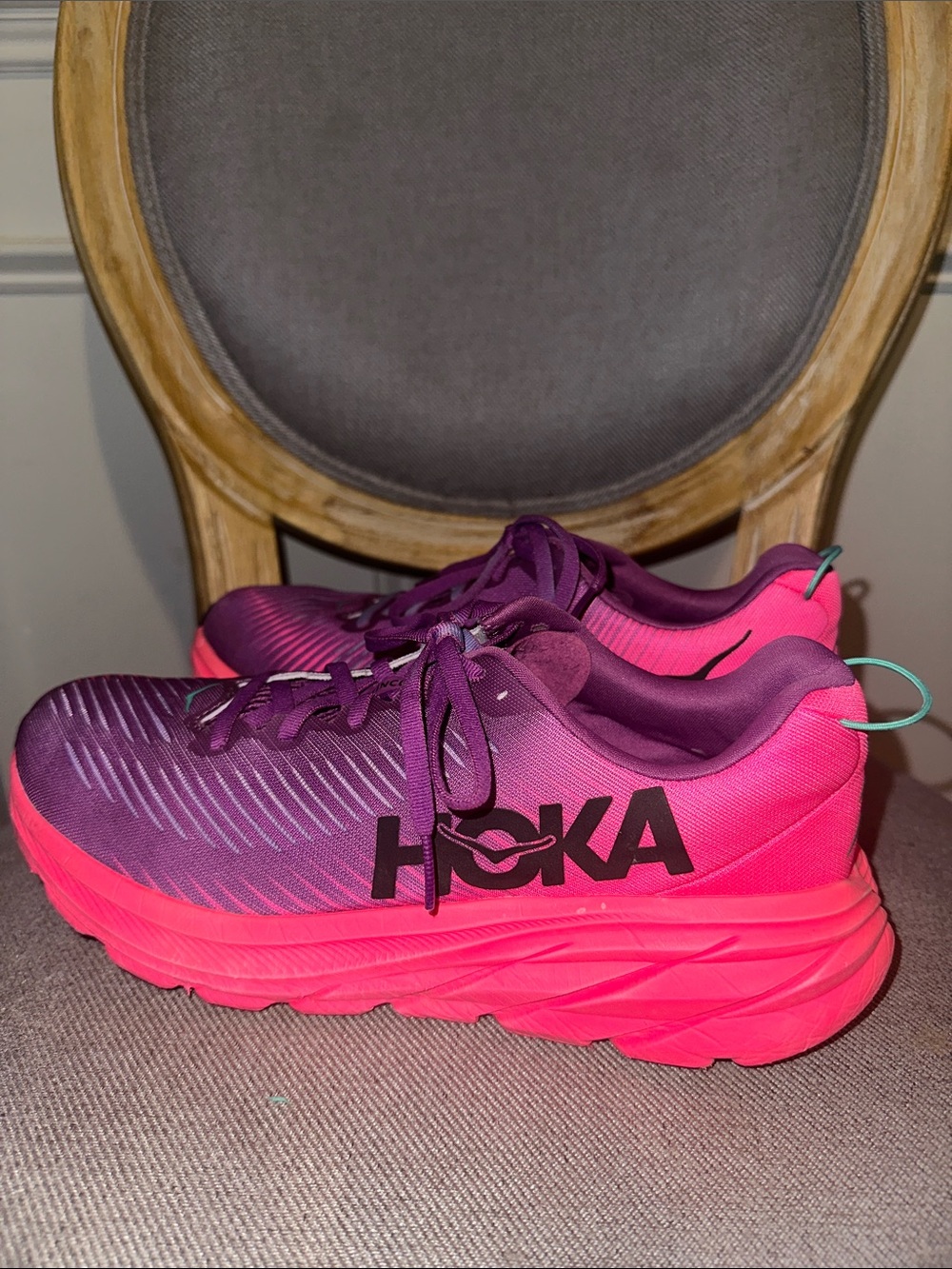 GUC! Hoka Rincon 3 Running Shoes in Purple & Hot Pink - Picture 3 of 6